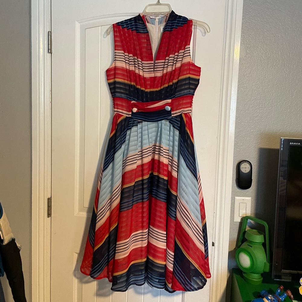 Unique Vintage Red & Blue striped dress